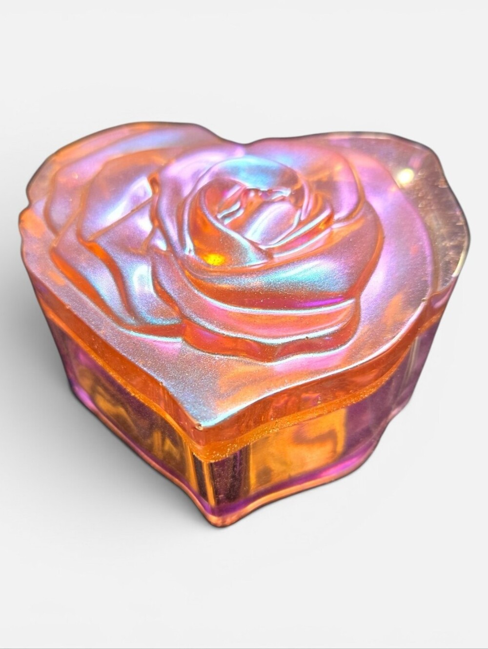 Iridescent Rose Heart Trinket Box - Pink & Purple Red Color Shift